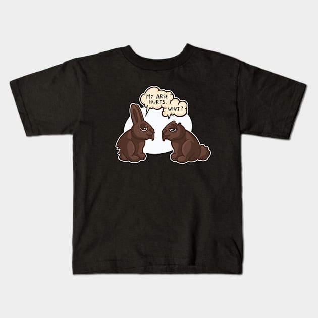 My Butt Hurts Funny Chocolate Easter Bunny Kids T-Shirt by Visual Vibes